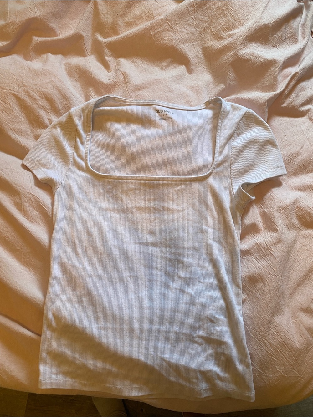 Old Navy White Ribbed Square-Neck Short Sleeve Tee